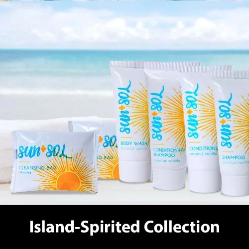 Miniatura 3 de World Amenities - Champú y acondicionador 2 en 1 de limpieza a granel Sun + Sol con fragancias cálidas de coco y vainilla, artículos de tocador