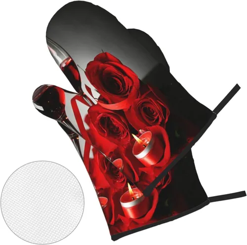 Miniatura 3 de Juego de 4 guantes de horno para copas de vino y velas de vino y soportes para ollas, juego de guantes de cocina resistentes al calor para cocina