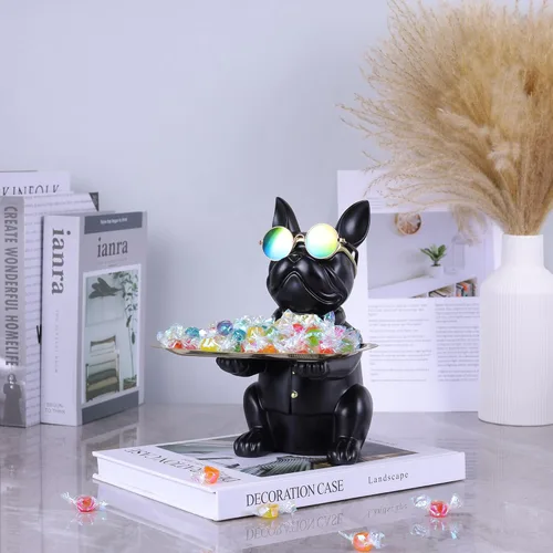 Miniatura 5 de suruim Regalos de Bulldog Francés Portallaves Bandeja para Dulces Decoración del Hogar Estatua de Mayordomo de Resina Cuenco para Llaves Mesa