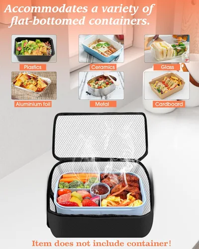Miniatura 5 de tuhood Horno portátil, calentador de alimentos portátil 4 en 1, 12/24/110/220 V, mini calentador de alimentos para microondas para recalentar