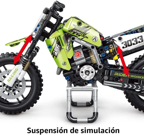 Miniatura 3 de Mesiondy Kit de bloques de construcción de juguete para motocicleta, conjuntos de ladrillos STEM, juguetes para niños y adultos, construye una Verde