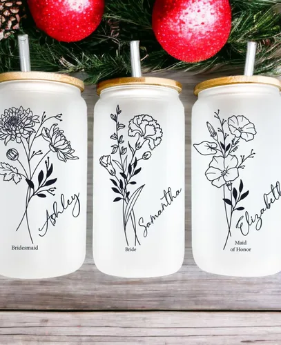 Miniatura 13 de Juego de vasos de cristal personalizados con pajita, regalo de Navidad, diseño personalizado con tu nombre y título, regalo de dama de honor