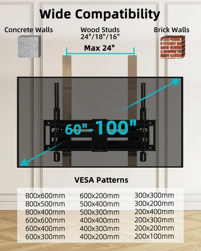 Miniatura 2 de HCMOUNTING Soporte de pared para TV de movimiento completo para televisores de 60 a 100 pulgadas, brazo de 30.3 pulgadas de largo, compatible