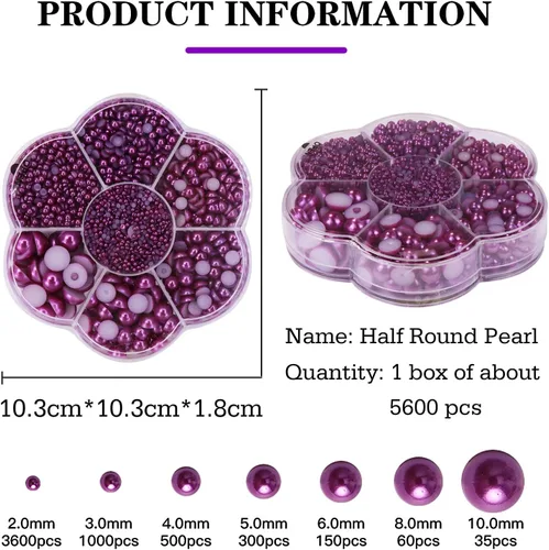 Miniatura 2 de 5600 PIEZAS Medias Perlas Redondas Planas Imitación Perlas para Manualidades, 7 Tamaños para Arte de Uñas DIY, Creación de Joyería, Zapatos, Taza
