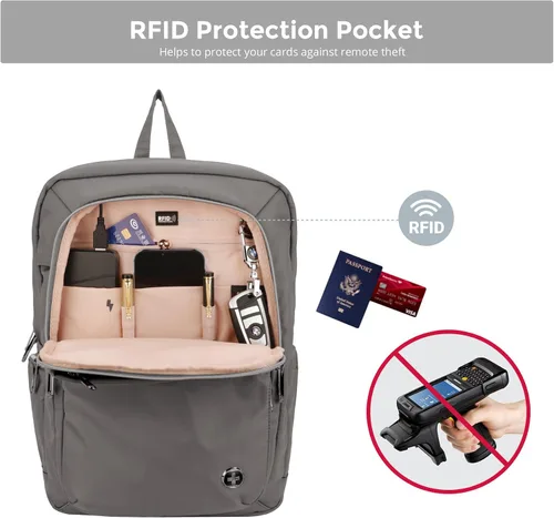 Miniatura 7 de Swissdigital SD1006F-02 - Mochila de viaje con puerto de carga USB, se adapta a mochilas de computadora escolar de 15.6 pulgadas para trabajo y Gris