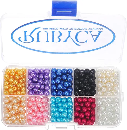 Miniatura 8 de RUBYCA Kit de cuentas redondas de vidrio checo para fabricación de joyas con caja de contenedores (600 piezas de 0.236 in de colores surtidos)