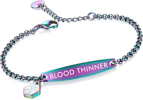 Miniatura 87 de LinnaLove - Pulsera de identificación de alerta médica con cadena Rolo simple pregrabada para mujer