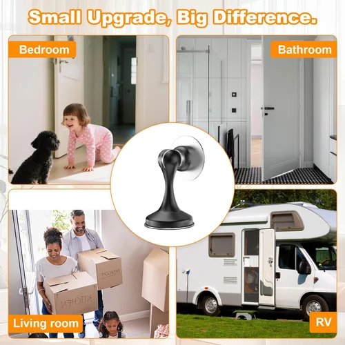 Miniatura 7 de Crosize Topes magnéticos para puerta, paquete de 4, topes de puerta de acero inoxidable para montaje en pared y piso, soporte de puerta mantiene