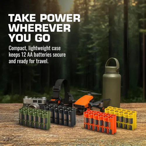 Miniatura 7 de Storacell AA-12 Organizador de almacenamiento de baterías y dispensador (paquete de 2), verde militar, capacidad para 12 pilas AA (no incluidas)