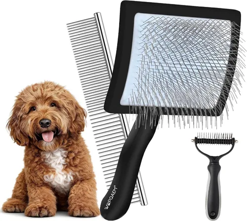 Miniatura 9 de Cepillo deslizante para perros, cepillo grande para perros de pelo largo para garabatos dorados y golden retriever con herramienta de Púrpura