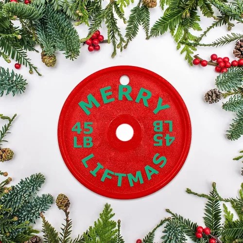 Miniatura 3 de Adorno redondo de cerámica colgante de Navidad, divertido gimnasio con mancuernas blancas de cerámica para colgar recuerdos personalizables