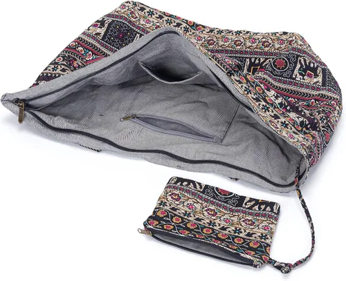 Miniatura 8 de OPQRSTU Bolso de mano hippie para mujer, bolso bohemio de gran capacidad, bolsos de hombro para turistas portátiles