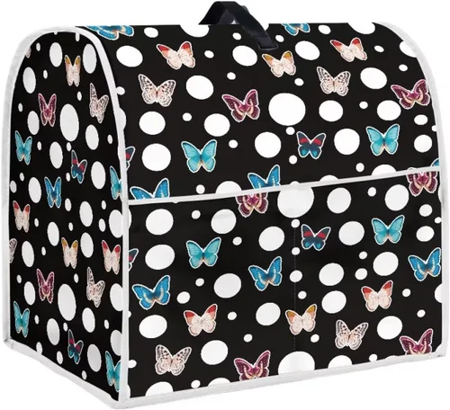 Cubierta antipolvo para licuadora de mariposas de 4.5 a 5 cuartos de galón de capacidad, patrón de lunares blancos, soporte para mezclador, lavable