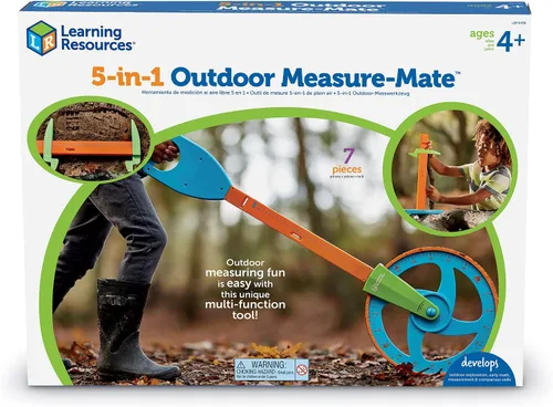 Miniatura 6 de Learning Resources Medidor 5 en 1 para exteriores, mate métrico, rueda de medida, calibrador, nivel de burbuja, varilla de medición a partir de 4