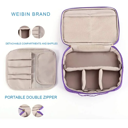 Miniatura 3 de WEIBIN Bolsa de maquillaje de viaje, bolsa de aseo personal, organizador de cosméticos con divisores ajustables y soporte para brochas para bolso