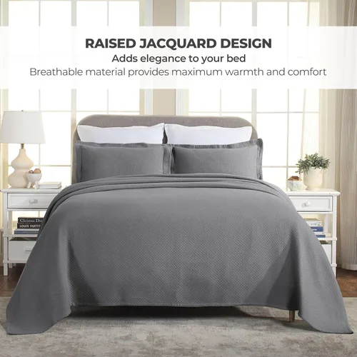 Miniatura 4 de Cubrecama doble Superior Diamond Solitaire de algodón de primera calidad Jacquard Matelassé con fundas de almohada a tono, color aguamarina, gris