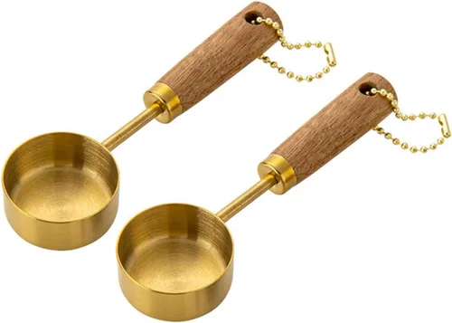 Miniatura 11 de JASHII Juego de tazas medidoras de 0.5 fl oz/0.47 oz con mango de madera, 2 cucharas medidoras de acero inoxidable plateado, juego de utensilios