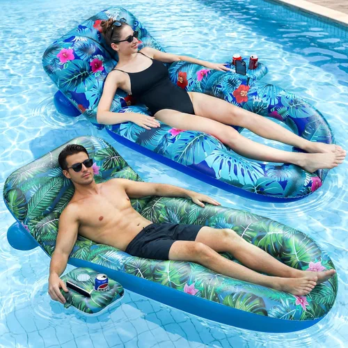 FindUWill Sillas flotantes de piscina para adultos, paquete de 2 sillas flotantes grandes de 65 x 42 pulgadas, tumbona inflable para piscina con