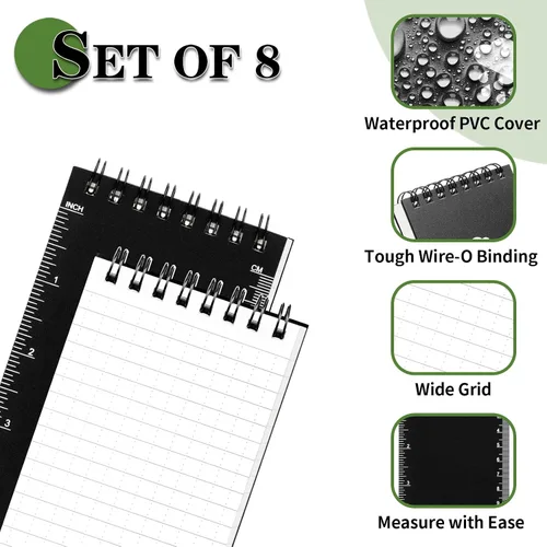 Miniatura 2 de COIDEA Cuaderno impermeable, paquete de 8 bloc de notas de bolsillo en espiral superior, bloc de notas de 3 x 5 pulgadas, resistente a