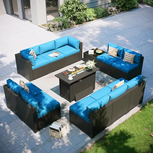 Miniatura 34 de Aoxun Juego de muebles de patio, 7 piezas de sofás seccionales para exteriores con funda impermeable, mimbre de ratán para exteriores, juego