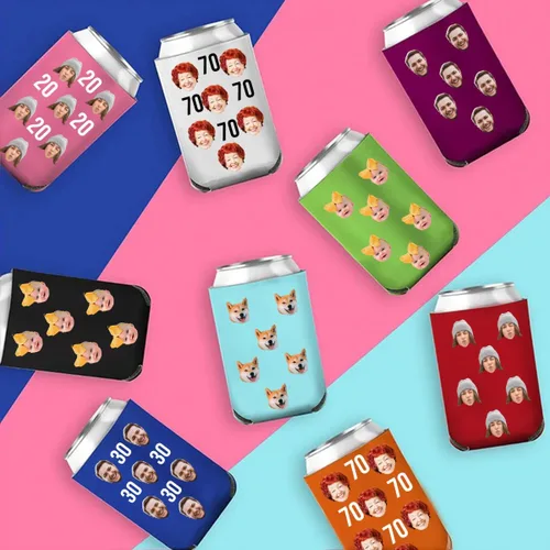 Miniatura 4 de Enfriadores de cerveza personalizados con funda para fotos de cara, 1 a 150 unidades, enfriadores de latas divertidos personalizados a granel