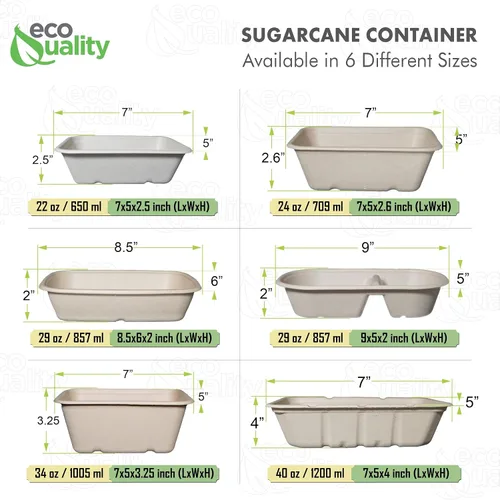 Miniatura 8 de EcoQuality Cuencos desechables de 34 onzas – Cuencos rectangulares compostables de fibra de caña de azúcar, biodegradables, ecológicos, oblongos