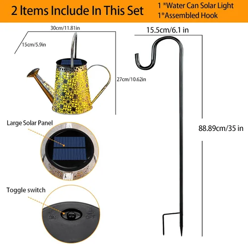 Miniatura 3 de VOOKRY - Regadera solar con luces, linternas solares grandes para colgar al aire libre, impermeable, decoración de jardín para el patio, césped