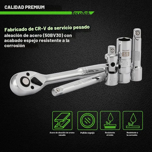 Miniatura 3 de TecoTek Juego de 11 piezas de enchufes de bujía con mango de trinquete de 3/8", separador de bujías, junta universal y barra de extensión, de 5/8