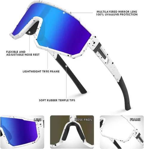 Miniatura 6 de MVPTGRS Gafas de sol deportivas para niños y niñas de 8 a 14 años, marco TR90, para béisbol, softbol, ciclismo, golf Lentes azules con montura blanca