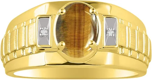 Rylos Anillos de oro amarillo de 14 quilates para hombre, estilo clásico de diseñador de 0.315 x 0.236in, piedras preciosas ovaladas y auténticas