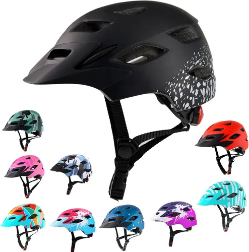 Kids Bike Helmet,Bavilk Kids Boys Girls Bike Helmets with LED Light Detachable Visor Children Youth Teen Multi-Sport for Skating Cycling Scooter