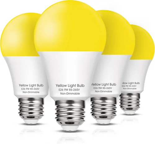 Miniatura 9 de Bombillas LED amarillas para insectos en el exterior, bombilla LED amarilla A19 para exteriores, equivalente a 60 W, luces amarillas ámbar de 9 W