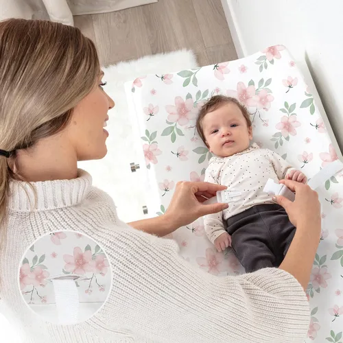 Miniatura 4 de BROLEX - Fundas elásticas para cambiador, funda para cambiador para bebés, niños y niñas, paquete de 2 unidades, tejido de jersey, flor rosa