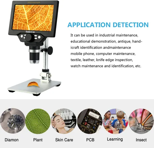 Miniatura 4 de Koolertron Microscopio digital LCD de 7 pulgadas, 12MP 1-1200X aumento 1080P microscopio de moneda con pantalla, 8 luces LED, microscopio de batería