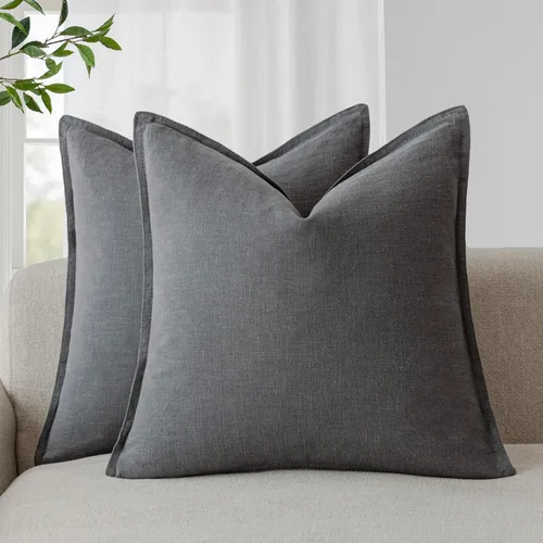 Miniatura 41 de Foindtower Paquete de 2 fundas de almohada decorativas de lino y liso, funda de cojín decorativa suave, estilo bohemio campestre para silla, sofá