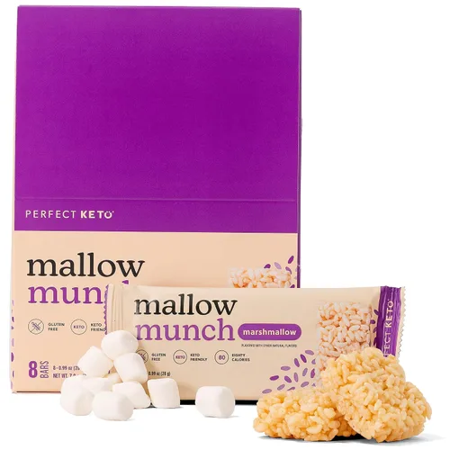 Perfect Keto Munch de malva sin gluten, barras de cereales, barra de desayuno, sin arroz, bajo en azúcar, bajo en carbohidratos, crujiente,