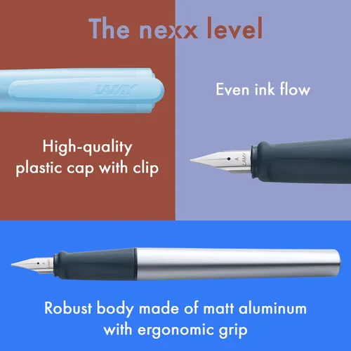 Miniatura 4 de LAMY nexx azure - Pluma estilográfica con empuñadura antideslizante y punta de acero pulido en tamaño M - cuerpo triangular de aluminio - incluyendo