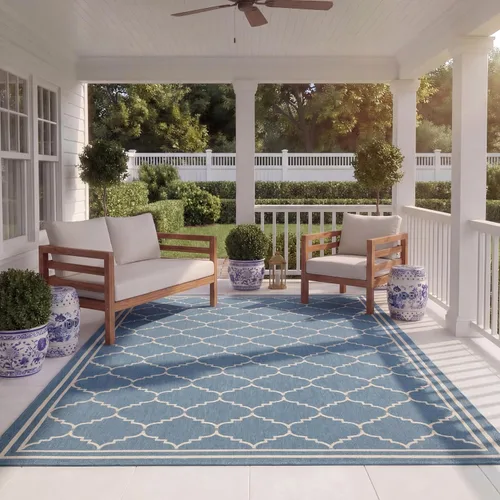 Miniatura 27 de SAFAVIEH Alfombra lavable para exteriores, colección Courtyard de 2.3 x 6.7 pies, color negro y crema, no desprende pelusa y de fácil limpieza