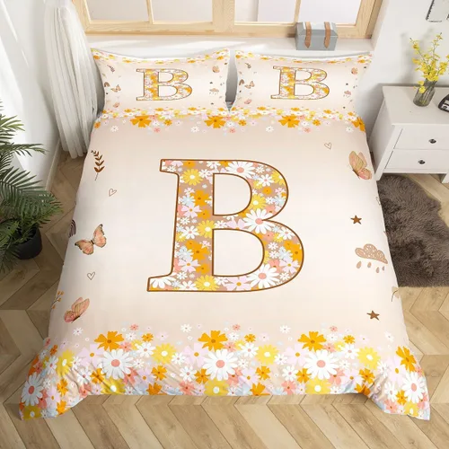 Miniatura 3 de Erosebridal Groovy - Juego de ropa de cama con inicial B de flores de los años 60S y 70S, funda de edredón floral vintage, juego de cama retro