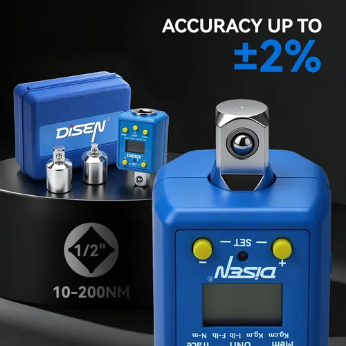 Miniatura 7 de DISEN Juego de adaptador de par digital de 1/2 pulgada (10-200 N.m/7.4-147.5 ft-lb), precisión de ±2%, modos de Mem y rastreo, zumbador y alerta