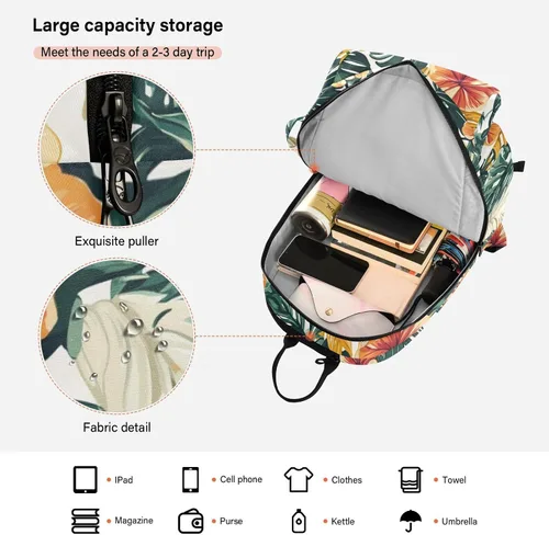 Miniatura 6 de Unisex Tennis Bag Lightweight Tropical Style Green Leaves Red Flower Zipper Tennis Bag Gym Bag for Women, Men, Teenagers raquetas de tenis