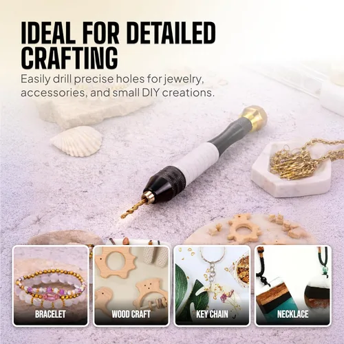 Miniatura 7 de CRAFT911 Pin Vise Taladro Manual para Joyería con Brocas Micro (0.8mm-2.5mm) - Taladro Rotativo para Joyería, Resina, Madera, Plástico, Miniatura