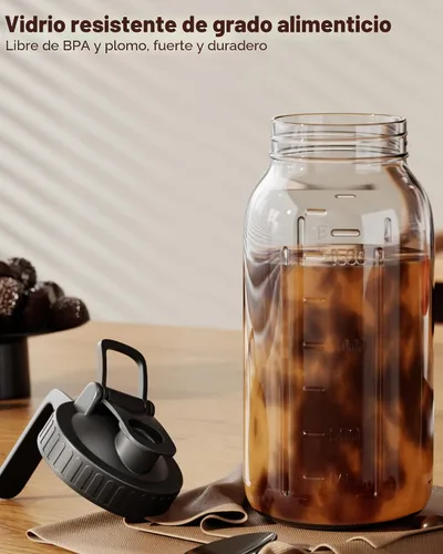 Miniatura 6 de Cafetera de Café Frío de 64oz, Cafetera para Café Helado con Filtro de Acero Inoxidable 304, Jarra Mason con Tapa y Caño (Negro)