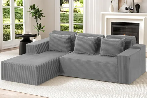 Miniatura 12 de Homguava Sofás modulares seccionales para sala de estar, sofá nube de 101 pulgadas con diván en forma de L, cómodo sofá de sala de estar con asiento
