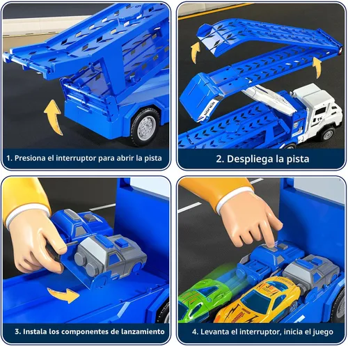 Miniatura 7 de Juguetes de camiones de transporte para niños de 3, 4, 5, 6 y 7 años, juego de camiones transportadores con pista de carreras y 12 juguetes de autos