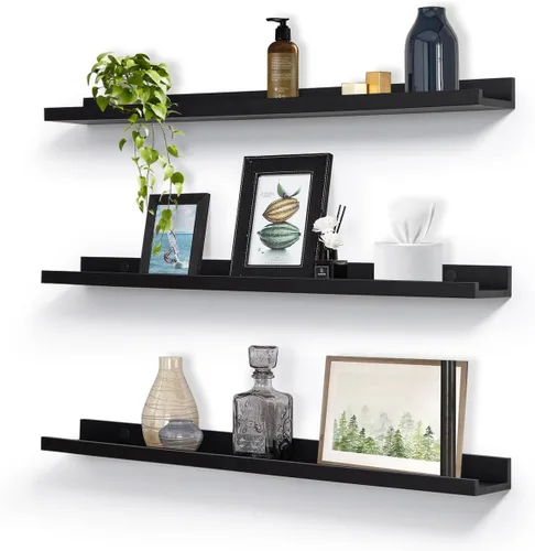 Miniatura 22 de MBYD Estantes flotantes de 36 pulgadas negros, estantes colgantes de madera, estante de repisa para fotos, estantes de repisa para fotos para pared