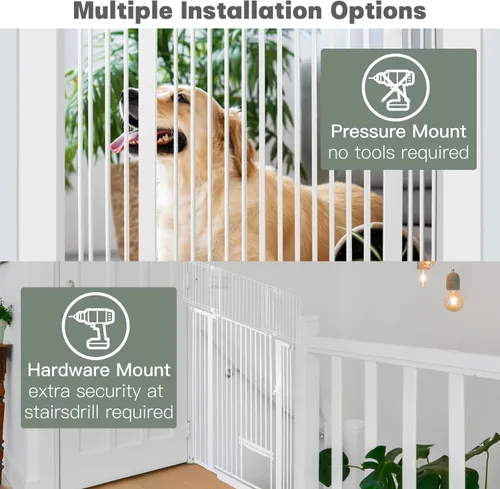 Miniatura 4 de SHYUJAJIE Puerta extra alta para mascotas de 71 pulgadas con puerta pequeña para gatos, puerta ancha ajustable de 29.55 a 40.55 pulgadas, puertas