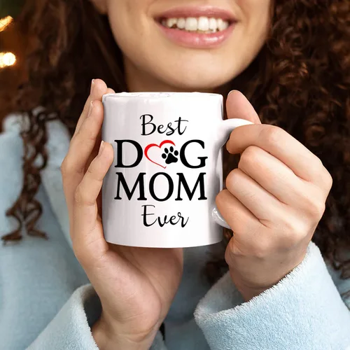 Miniatura 6 de Taza de café con nombre personalizado "Best Dog Mom Ever", regalo para mamá, mamá, madre, amante de los perros, taza de cerámica blanca Taza blanca