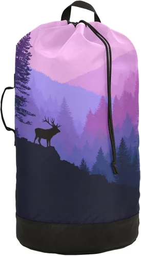 Miniatura 46 de Mochila de lavandería con hojas de estilo bohemio beige con correas ajustables para el hombro, bolsa de lavandería sucia para viajes, campamento