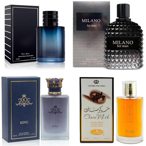 Miniatura 21 de AFLUXE Juego de 4 Colonias para Hombre Incluye Choco Musk/SE/Victory Infamous/Milano Aroma de Madera, Picante, Cítrico y Aromático eau de parfum Set